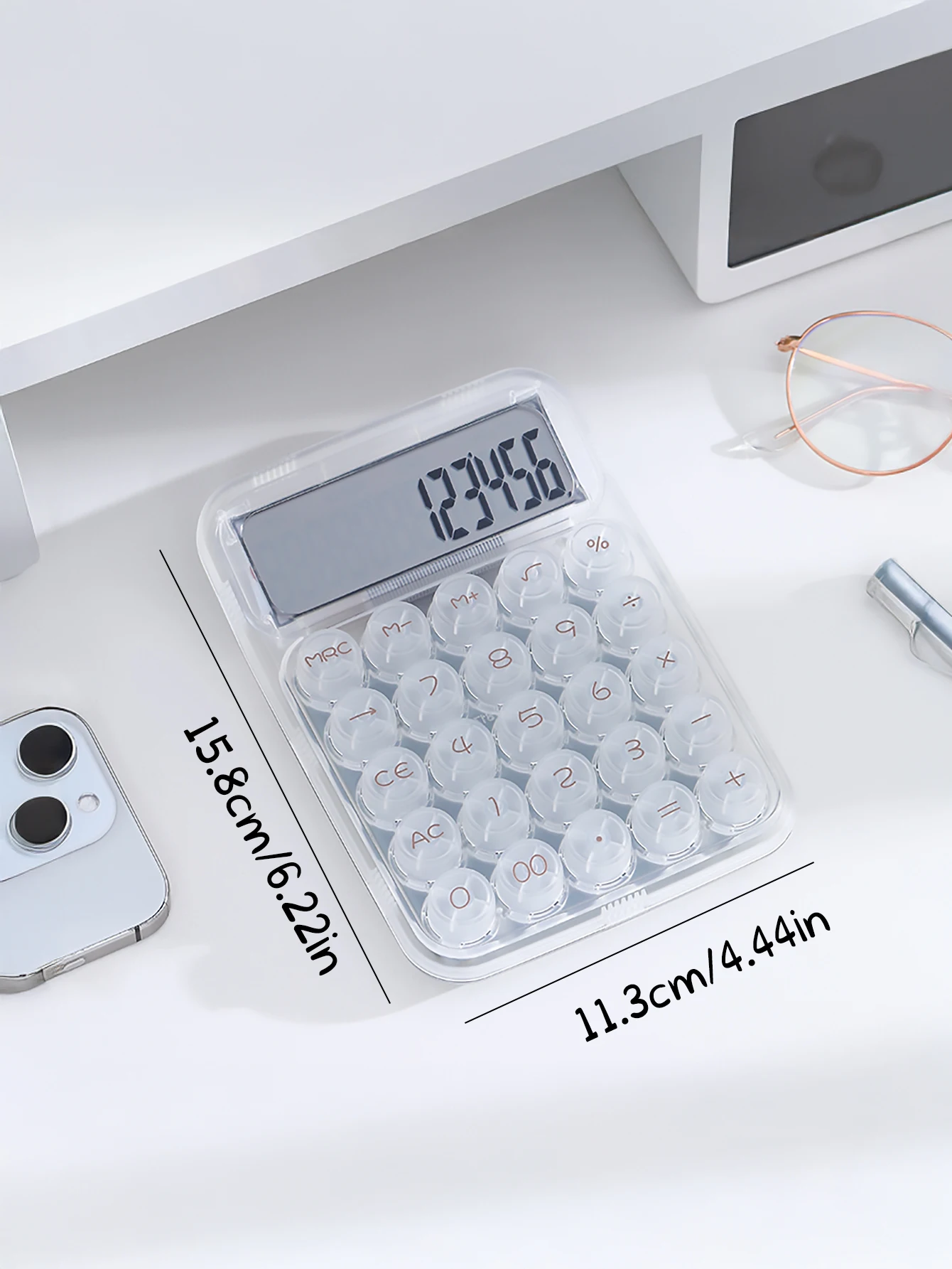 1 آلة حاسبة دوبامين شفافة، آلة حاسبة مكتبية مكونة من 12 رقمًا، مناسبة للاستخدام من قبل الطلاب وفي المكاتب