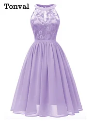 Tonval Lace and Chiffon Pleated Summer Elegant Women Midi Dresses Sleeveless 2026 Vintage High Waist Fit and Flare Party Dress