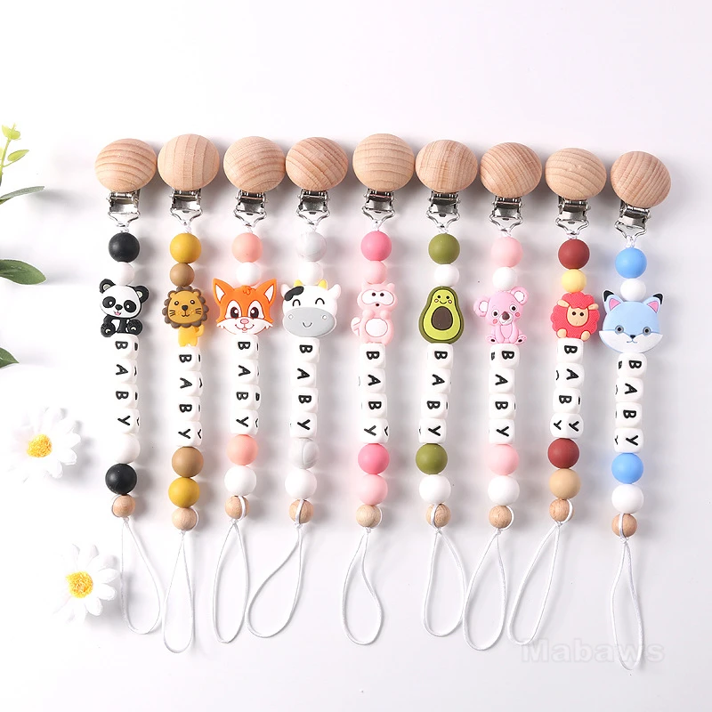 New Personalized Name Pacifier Clip Food-Grade Silicone Letter Customized Baby Name Cartoon Animal Silicone Gum Anti-Chain Toy