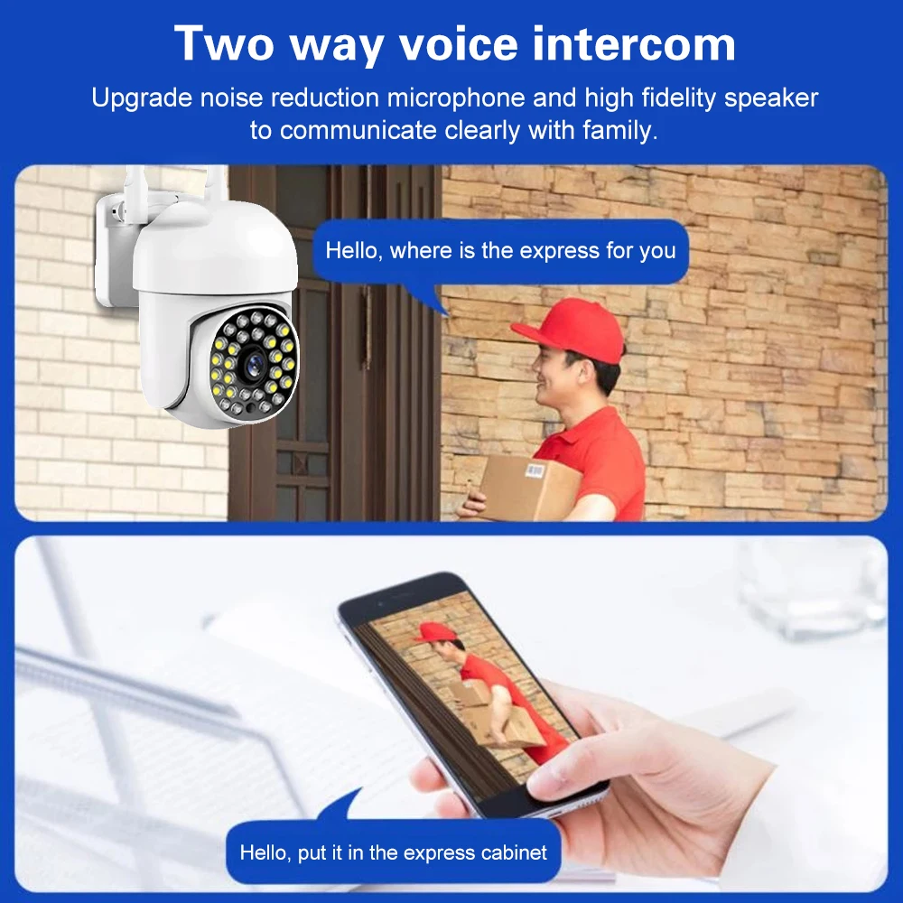 2MP PTZ Two Way Audio Video Surveillance CCTV Home Security Auto Tracking Camera WiFi Outdoor 4X Digital Zoom Camera