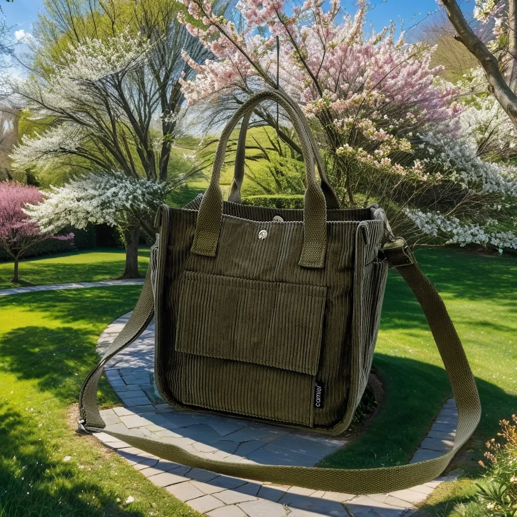 Sac fourre-tout en velours côtelé pour femme avec fermeture éclair, sac initié de grande capacité, poche intérieure, sac à main de voyage