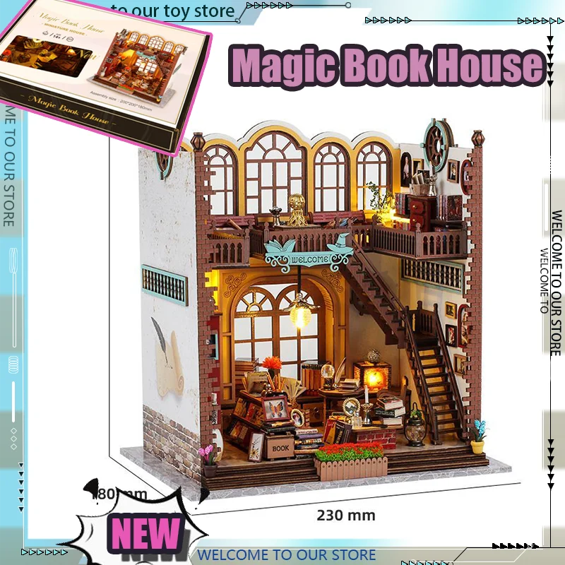 Magiczny Domek Książkowy Zestaw Klocków Drewnianych Pozytywka 3D DIY Ręcznie Robiony Domek Kreatywne Dekoracje do Składania Zabawki dla Dzieci Prezenty