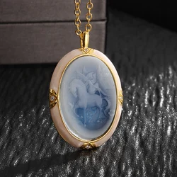 Ladies Elegant Onyx Embossed White Horse Angel Pendant Necklace Girls Fashion Party Jewelry Gift