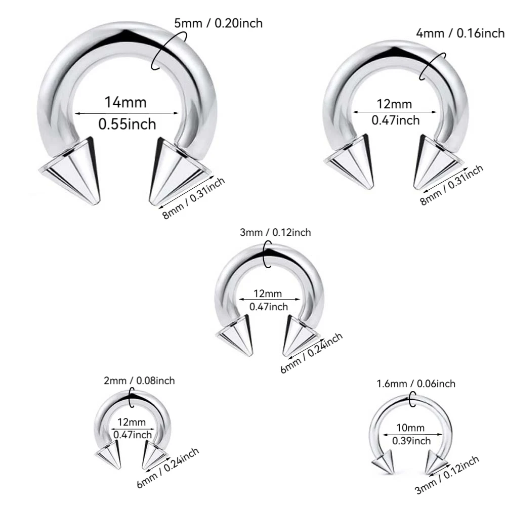 Horseshoe Piercing Stainless Steel & Acrylic Pincher Tapers C Shape Buffalo Stretcher Expander for Women Men14G 12G 8G 6G 4G