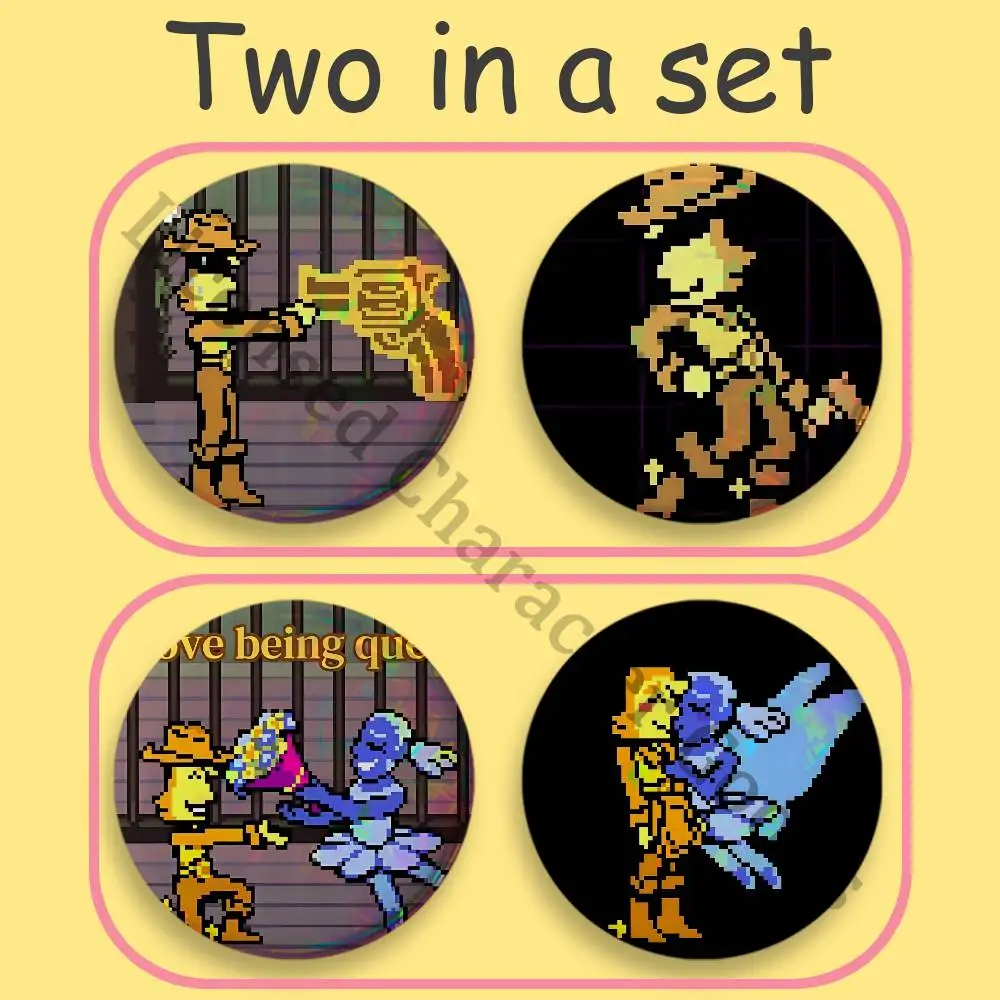 Ensemble de 2 badges jaunes D-Deltarune, marchandises d'anime, cosplay, culture Nijigen Otaku, grand format 75 58 44 32 25 mm, mini
