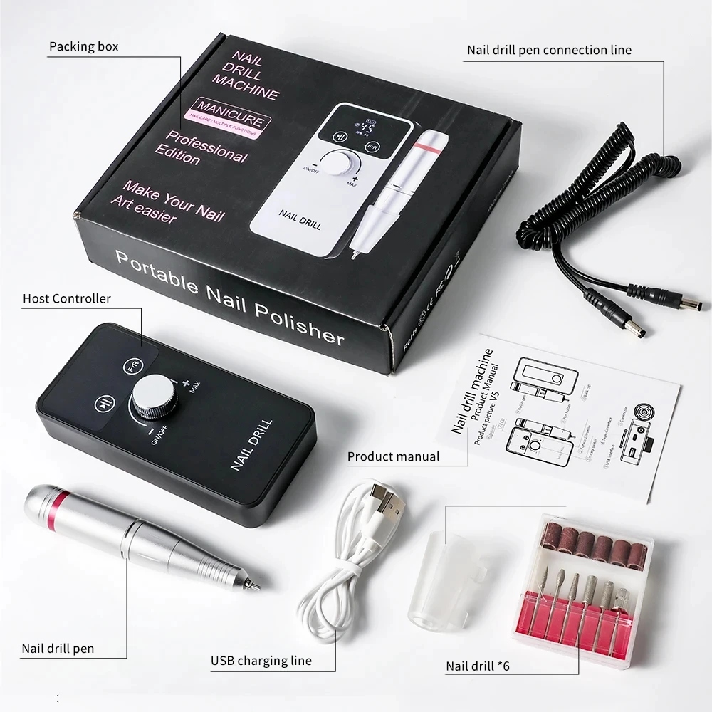 45000RPM Rechargeable Nail Drill Machine - Professional Electric Nail File for Manicure & Pedicure