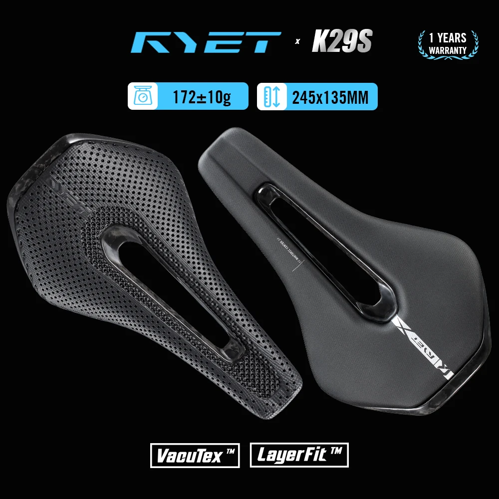 

RYET Bike Saddle 3D Printed Carbon 245x135/145/155mm For MTB Gravel Road Bike, Ergonomic Racing Saddle Hollow Tech Cycling Seat