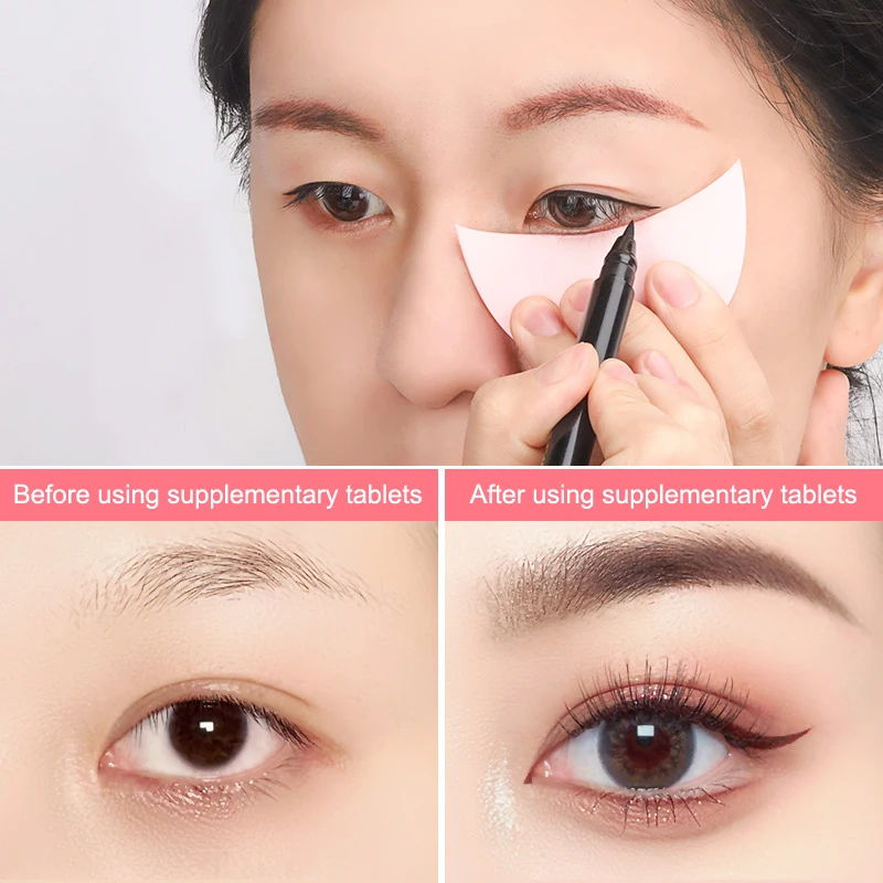 Bantalan ekstensi bulu mata silikon merah muda, alat rias tambahan Eyeliner stensil gambar bulu mata multifungsi