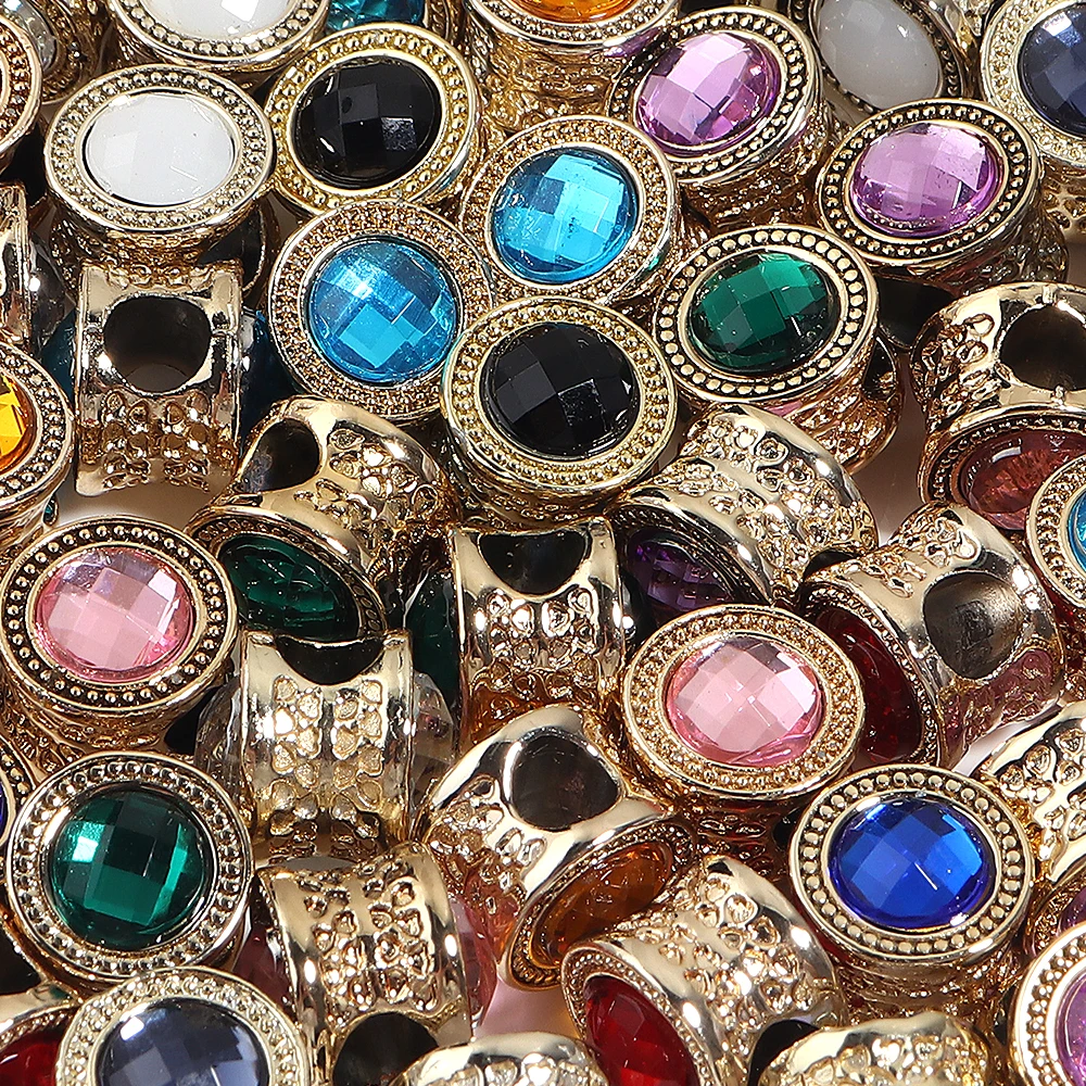10 Stück Bunte Strass-Perlen mit Großloch, Gold-Silber Vintage-Legierung, Tschechische Kristallperlen für DIY-Armbänder und Schmuckherstellung – Detail 7