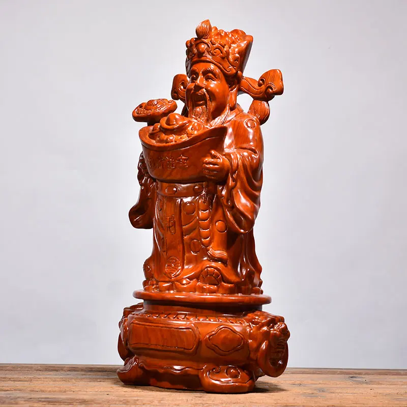 large Asia HOME company shop Worship wood carving God of wealth Buddha statue bring money GOOD luck CAI SHEN Rosewood statue