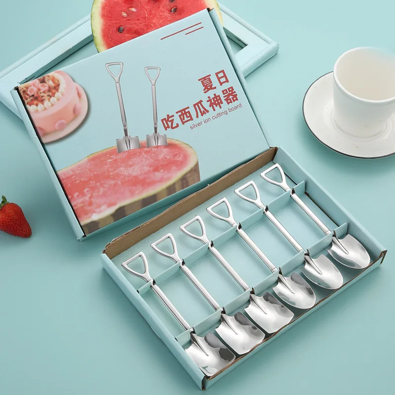 Stainless Steel Shovel Spoon Creative Tea Coffee Spoons Cream Dessert Watermelon Tiny Scoop Home Tableware Cutlery Set