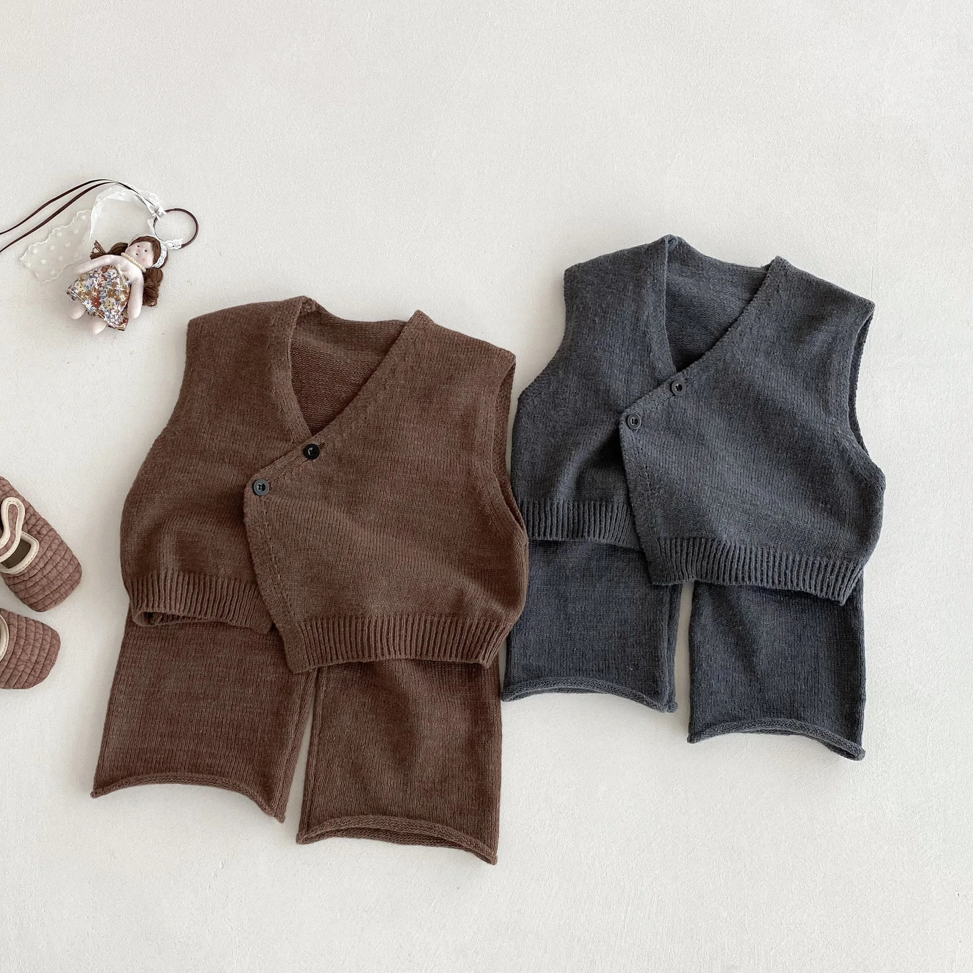 

2025 Autumn New Children Knit Sweater Set Baby Sleeveless Knitted Vest + Pants 2pcs Suit Kids Girls Casual Clothes Outfits