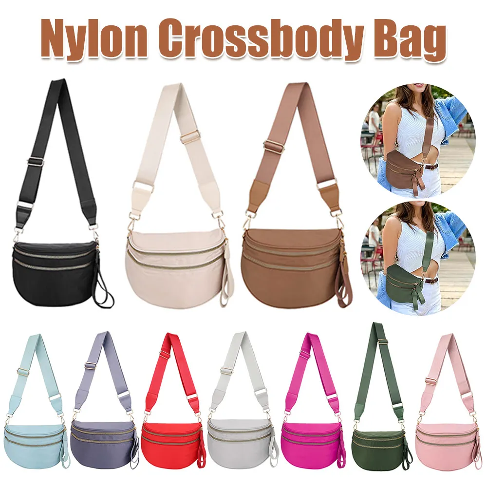 

Nylon Crossbody Bag with Adjustable and Removable Strap Spacious Fanny Packs Sling Shoulder Bag for Women