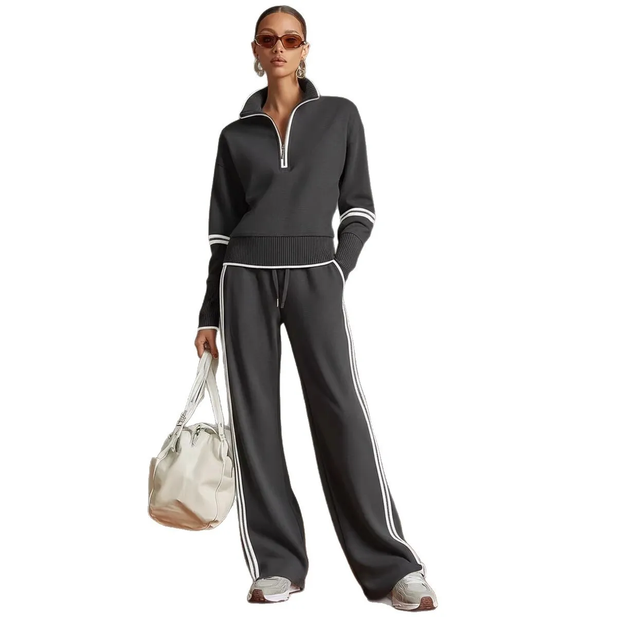 Long Sleeve 3D Cutting Set Full Length Commuter Chic with Hoodie Top and Long Pants Elegant Women Sets All Season Spring