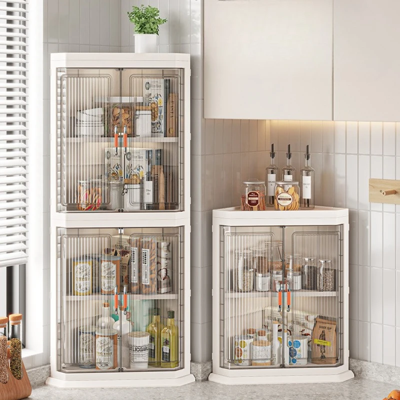 Modern Minimalist Corner Cabinet, Large Capacity Dust-Proof Triangle Storage for Kitchen, Multifunctional Floor Organizer
