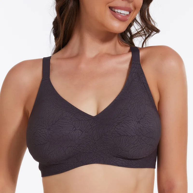 Seamless Flowers Patterned Wire-free Bra for Women Plus Size Full Cup Thin Comfortable Jelly-like Design Soft Support Plus Up