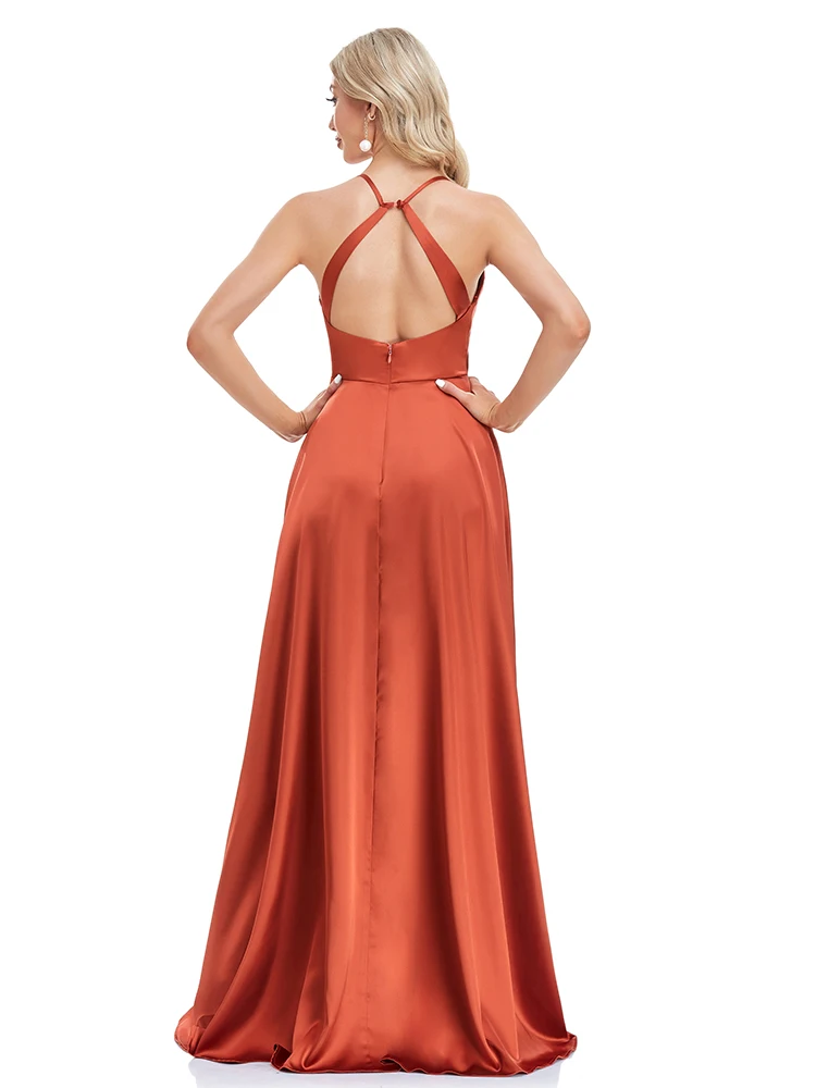 XUIBOL Luxury Sexy Backless Formal Evening Dress 2024 Women Elegant V-neck High Slit Satin Wedding Party Prom Long Gowns