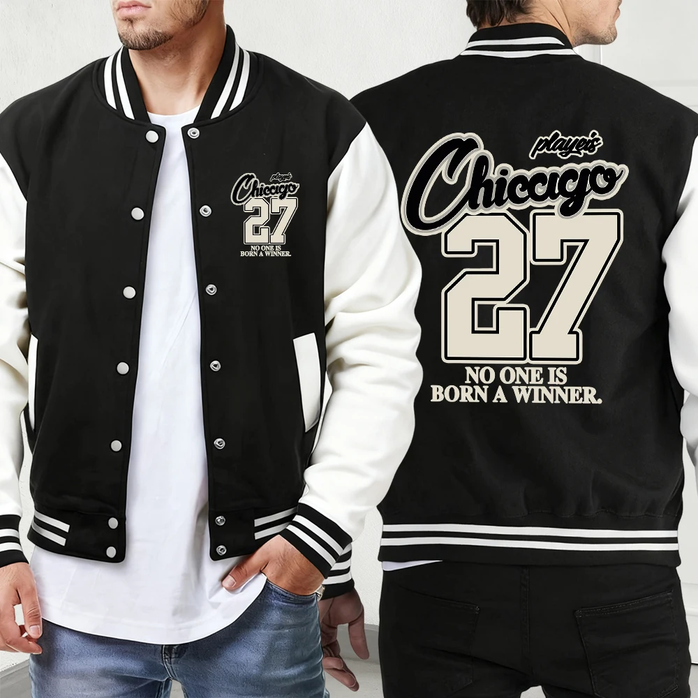 

Мужская осенняя повседневная мужская одежда с принтом Chicago Number 23, модные уличные куртки, классическое свободное бейсбольное джерси с карманами, удобное пальто