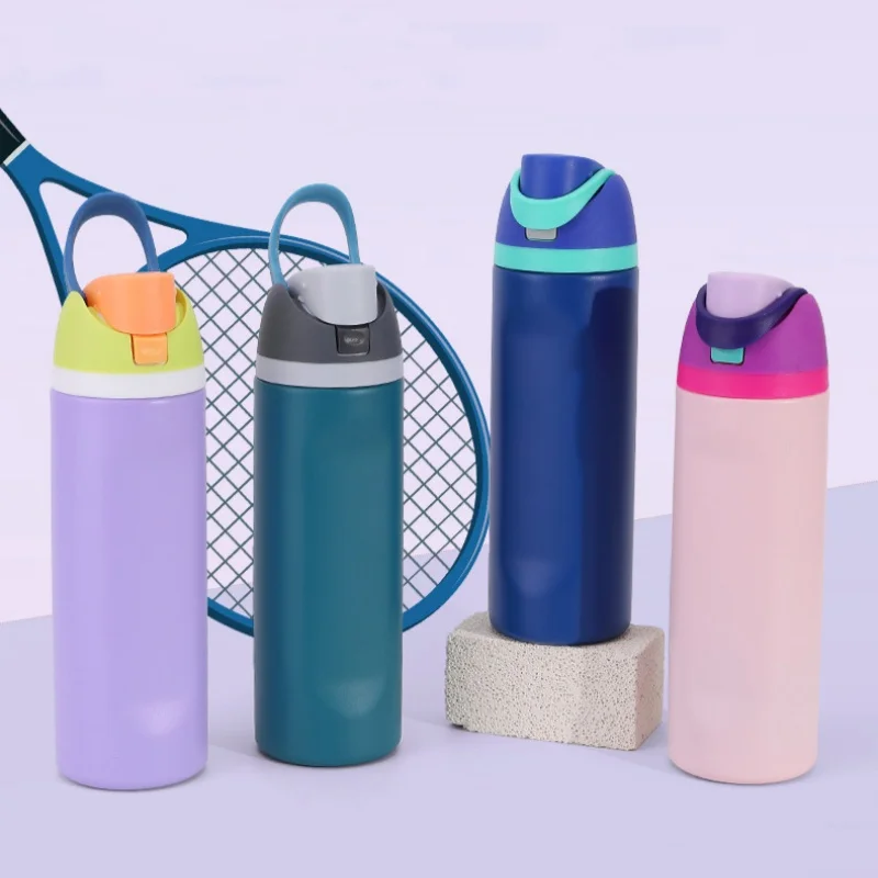 1Pcs Portable 304 Stainless Steel Fitness Cup with Handle, Macaron Colored Insulated Bottle Large Capacity Straw Water Bottle ﻿
