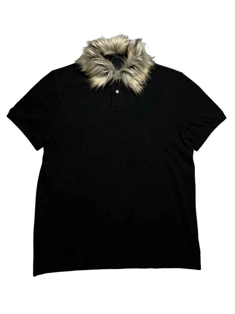 

Ins personalized letter printed round neck sweatshirt, fur collar short sleeved T-shirt, pullover retro jacket, street trend Y2K