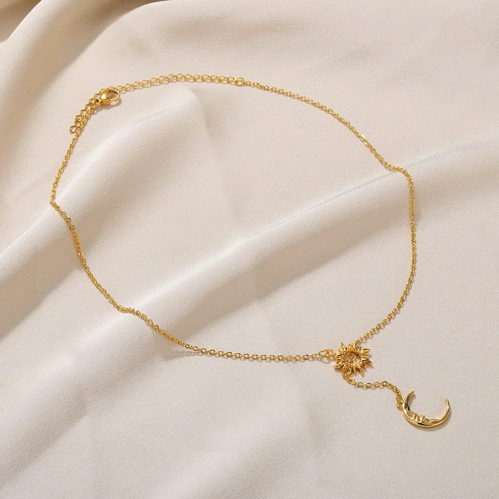 Edelstahl Halsketten Für Frauen Sonne Mond Anhänger Schlüsselbein Kette Exquisite Böhmische Mode Schmuck Geschenk Zubehör – Detail 10