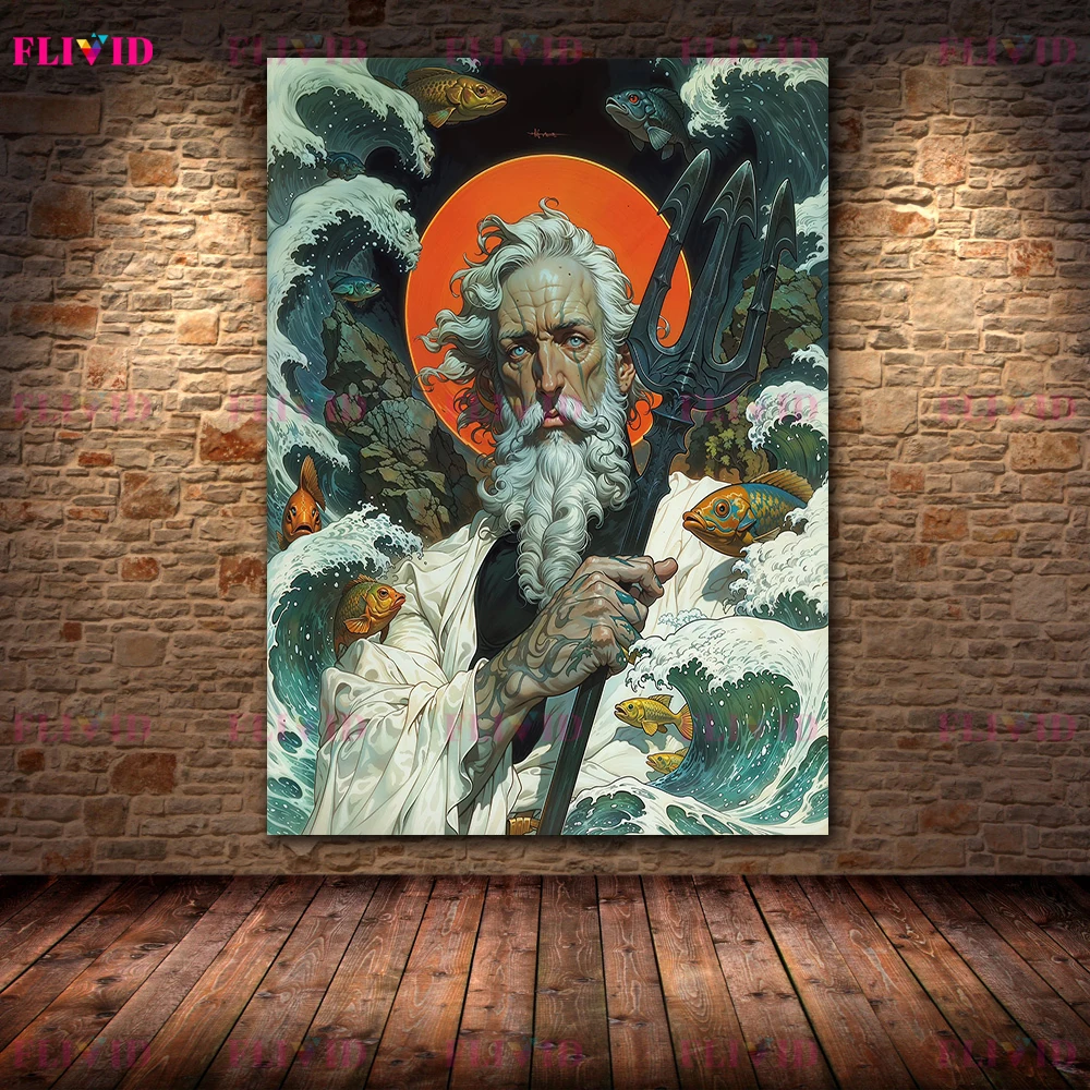 Ancient Greek God Poseidon & Hades Art Poster Print, Mythology Canvas Home Wall Art Decor,Ancient Deity Canvas Print
