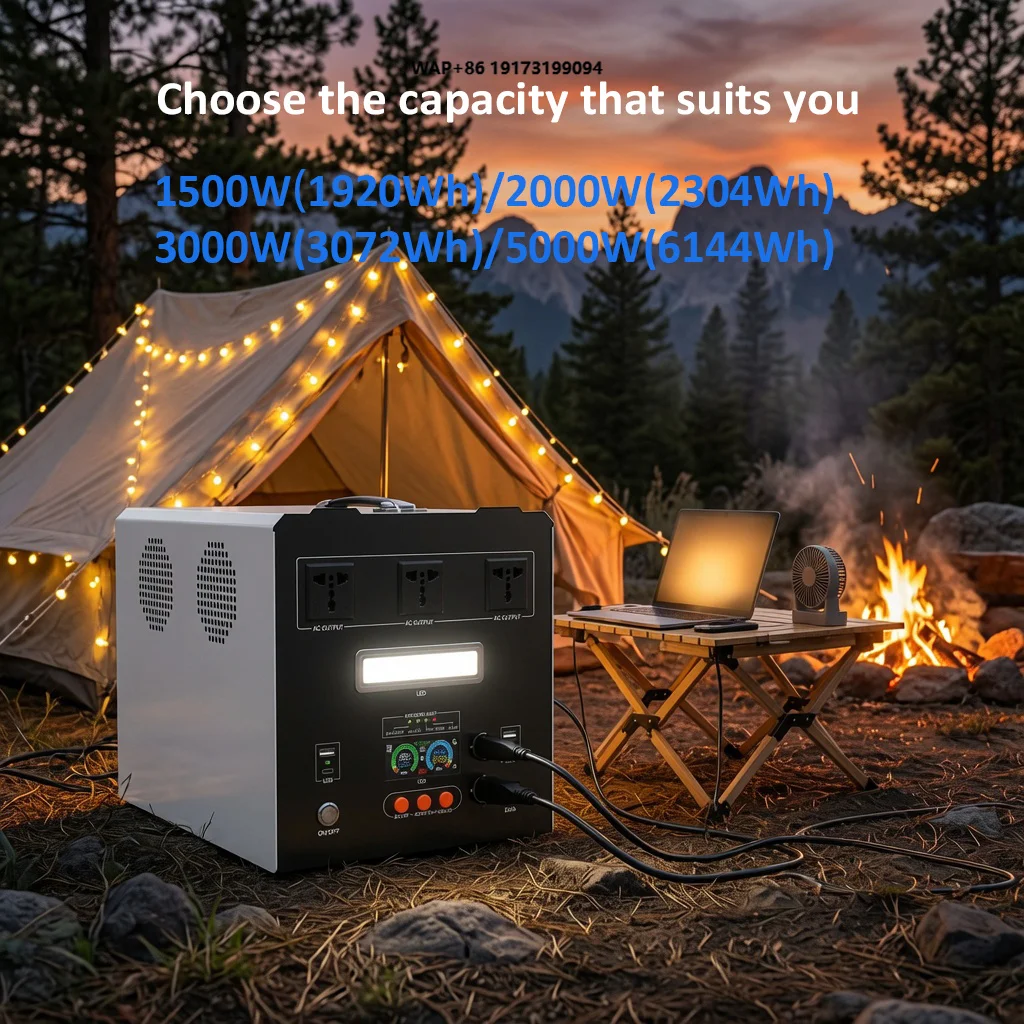 5000W Portable Power Station 5kW 6144Wh Solar Gener Controller Pure Sine Wave Emergency Backup LiFePO4 RV Port Car Home Use