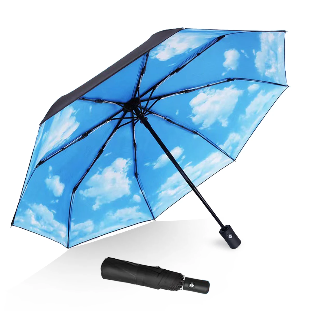 Fully automatic three-fold umbrella double large size female student sunny and rainy dual-use sun protection sun umbrella anti-u