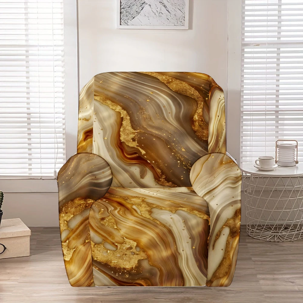 Recliner Slipcover,Gold Brown Marble Agate Swirl Recliner Chair Cover, Stretch Soft Furniture Protector Slipcover