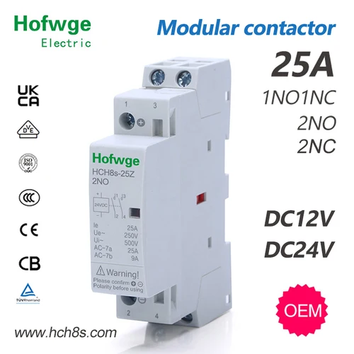 Contactor de CC de HCH8s-25Z DC24V 2P 16A 25A 2NO 1NO1NC DC12V DC24V Contactor doméstico automático tipo carril Din