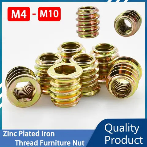 M4 M5 M6 M8 M10 아연 도금 철 육각 육각형 삽입 너트 목재 가구 접시 머리 내장 내부 및 외부 나사 너트