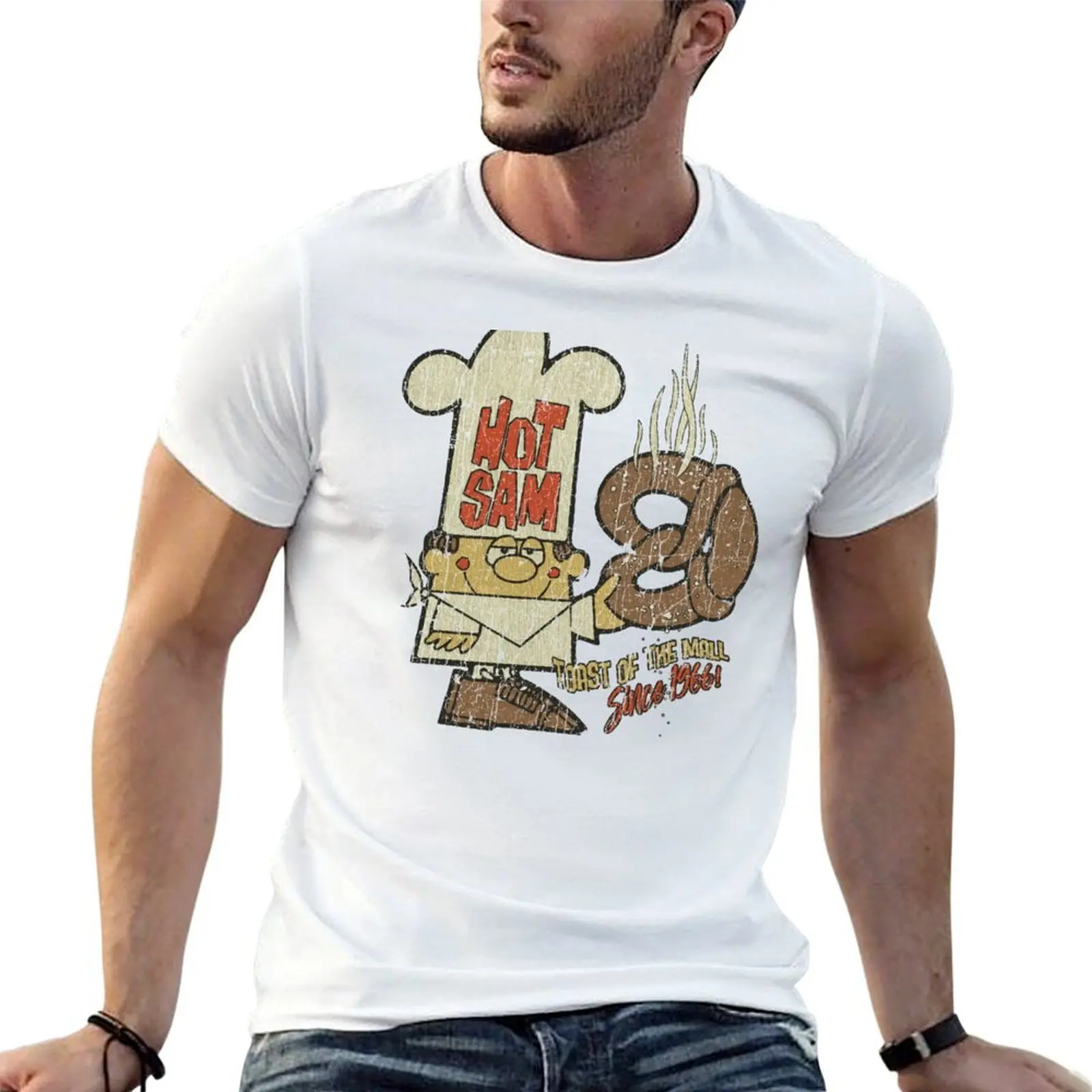 Hot Sam Pretzels T-Shirt vintage graphic tee blue archive tee shirts for men