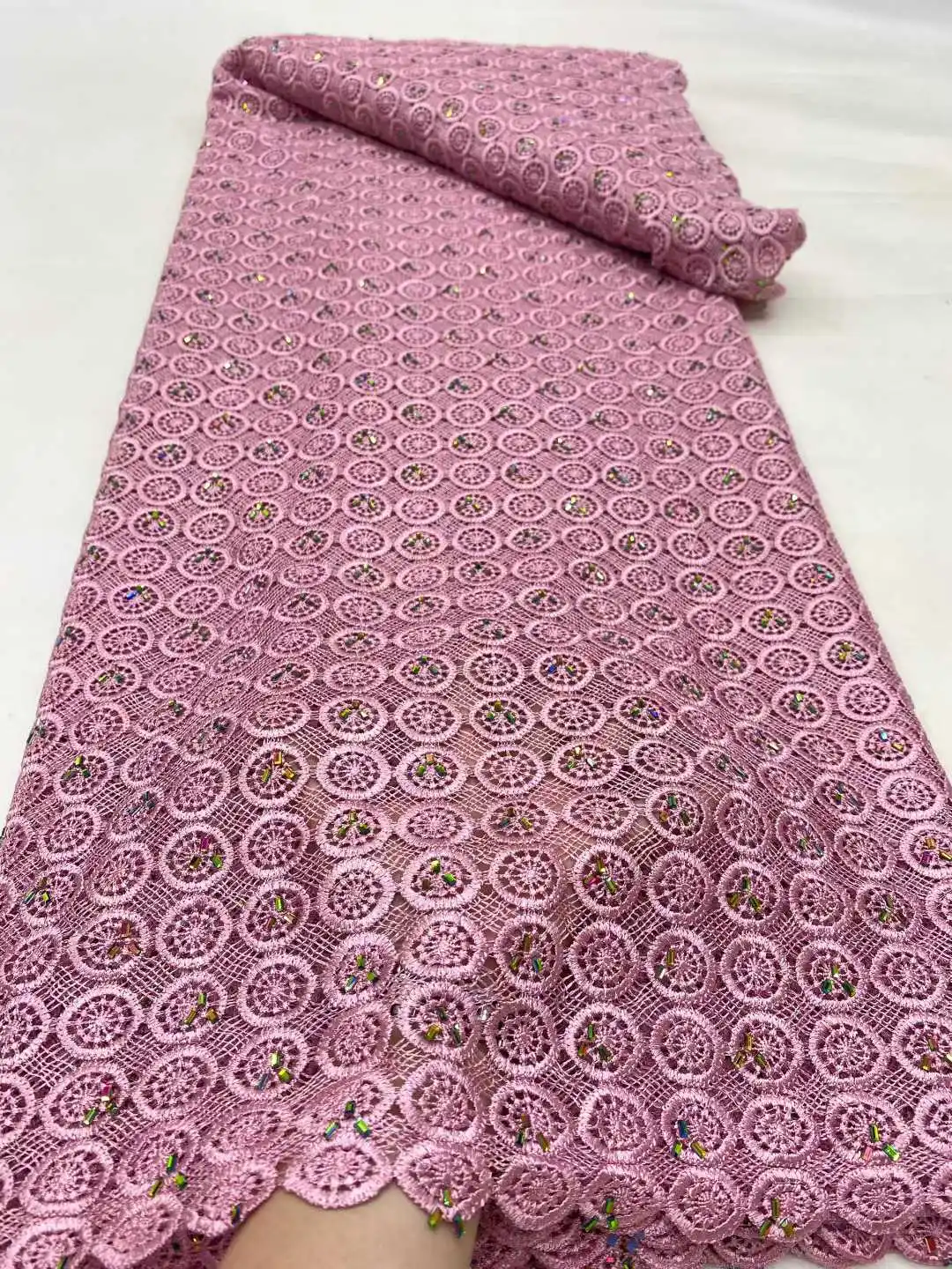 Kain Guipure Afrika 2025 Kain Jaring Prancis Bordir Jahit Dengan Batu Kain Tulle Jala Nigeria Gaun 5 Yard