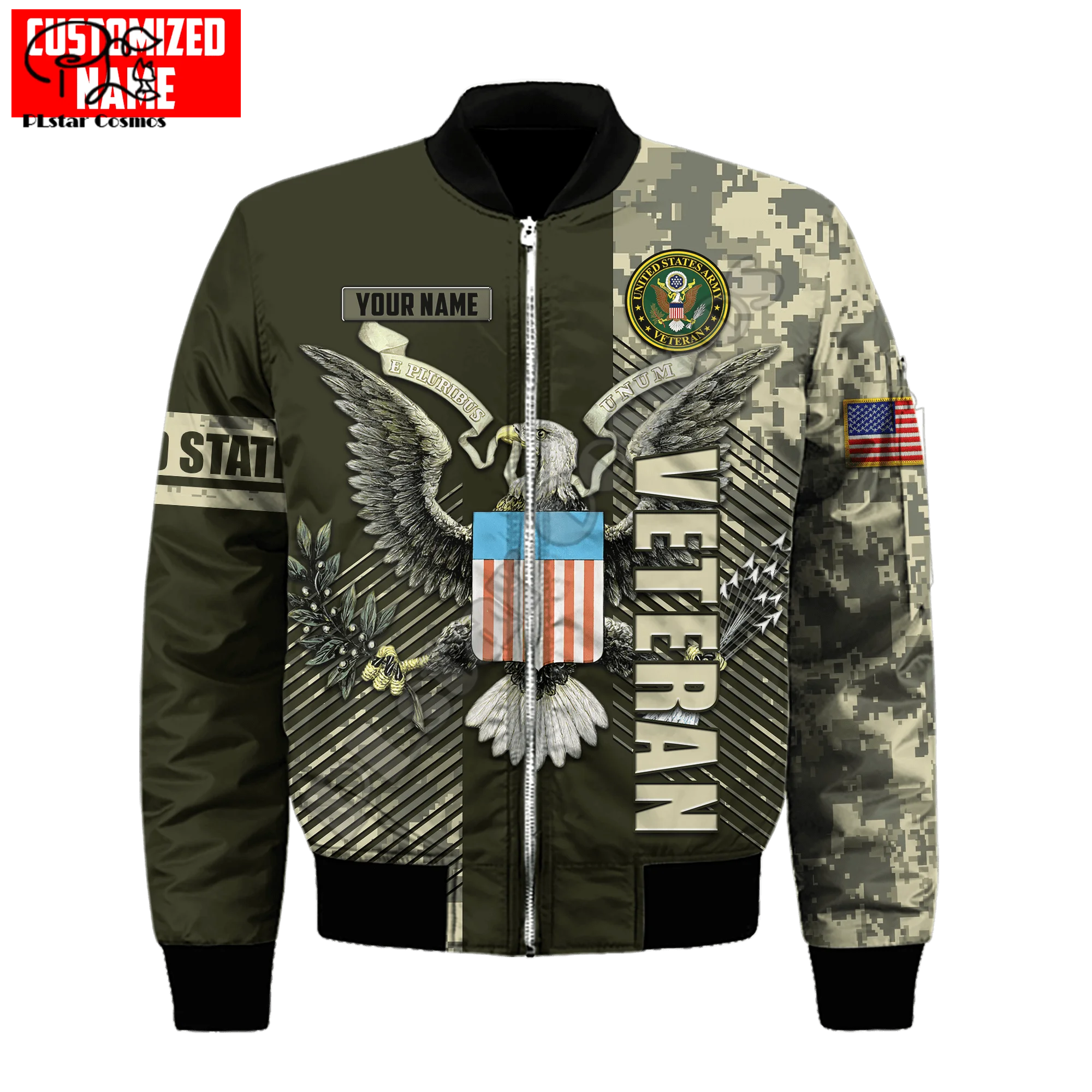 PLstar Cosmos US Army Marine Eagle Military Camo Suits Veteran Windbreaker Streetwear 3Dprint Men/Women Overcoat Bomber Jacket 1