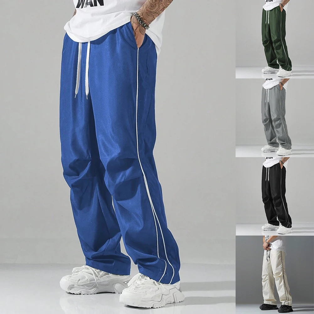 

Men Retro Loose Casual Pants Straight Wrinkles Sport Fitness Trousers Sweatpants