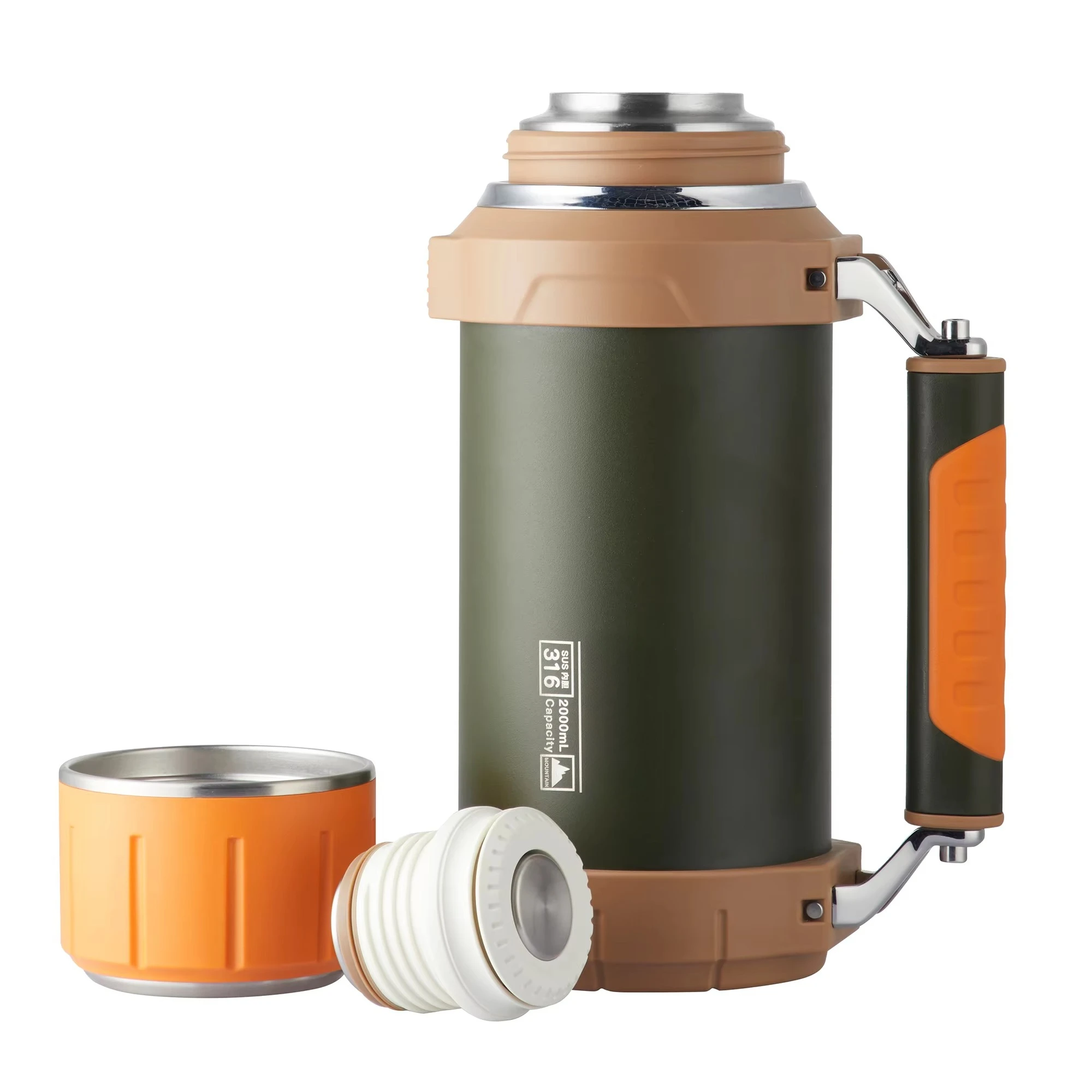 316 Stainless Steel 2000ml Large Capacity Double-Layer Vacuum Flask for Travel and Gym Outdoor Mountaineering Sport Bottle