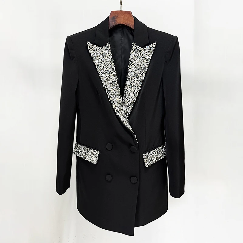 BPN Loose Temperament Elegant Blazers For Women Notched Collar Long Sleeve Spliced Button Patchwork Diamonds Blazer Female New