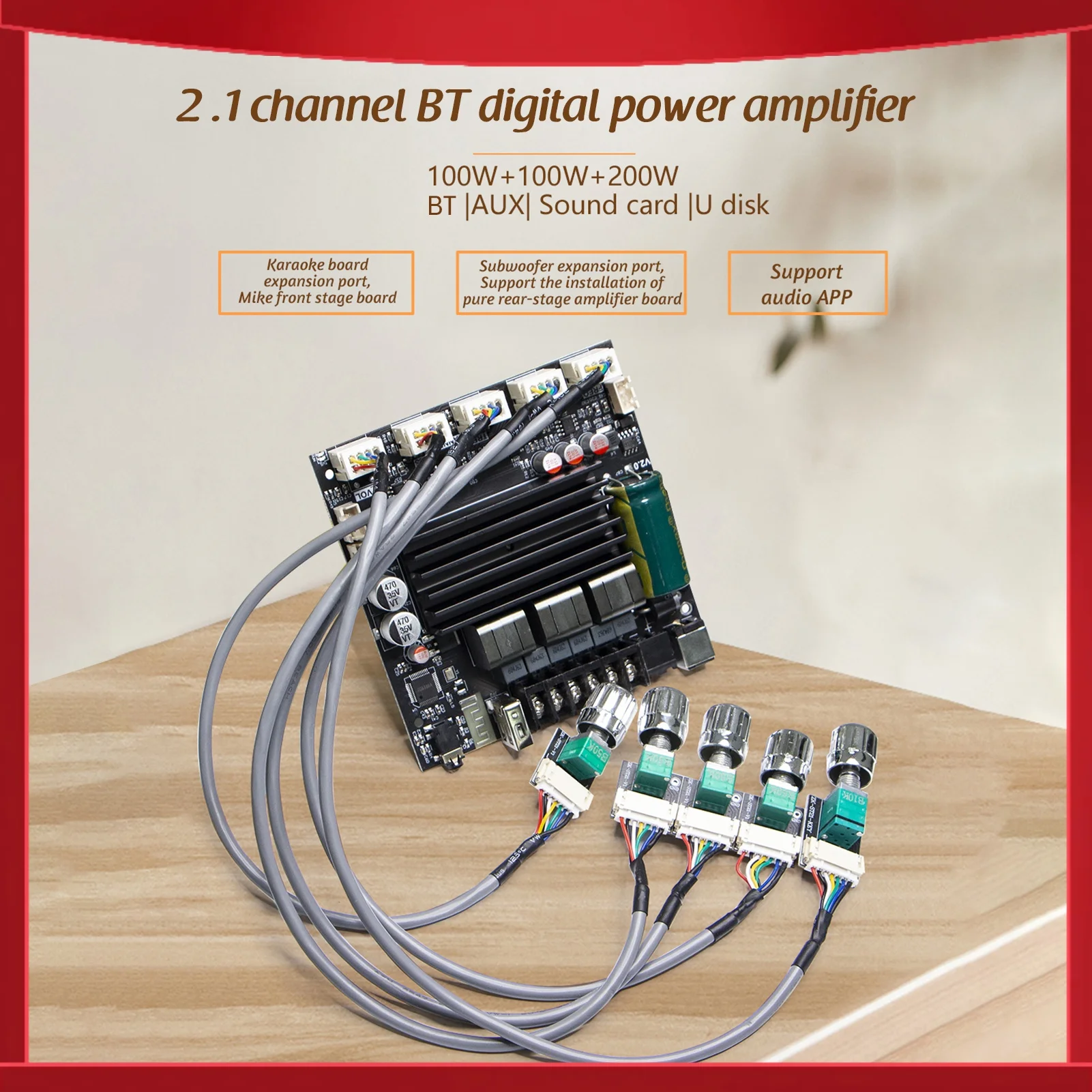 

Модуль аудиоусилителя мощности, плата усилителя мощности с чипом BT5.1 TPA3221, с сабвуфером, 2.1-канальный, 100 Вт × 2 + 200 Вт