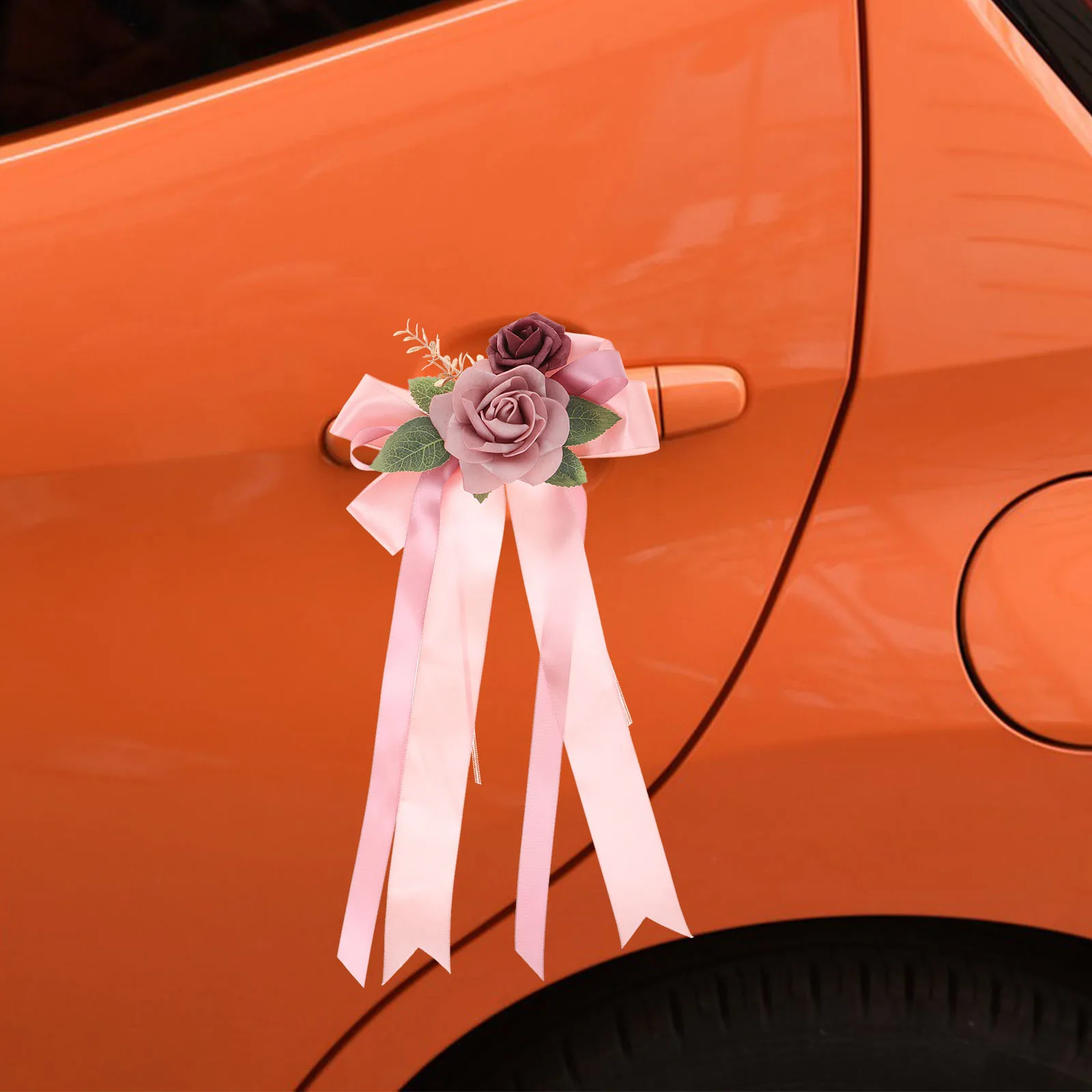 

Wedding Car Rearview Mirror Decor Faux Flower Artificial Silk Cloth Plastic Bright Color Door Handle Chair Back