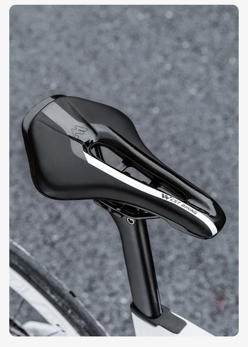 WEST BIKING Rennradsattel, kurze Nase, hohl, belüftet, bequem, PU-Leder, hochelastischer Schaumstoff, Rennradsitz, 253 x 150 mm – Detail 19