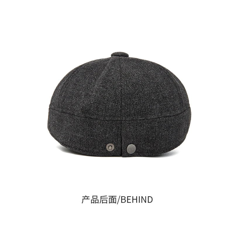 الرجال الخريف الشتاء الصوف مزيج قبعة بيريه بلون شعار صغير دافئ كلاسيكي النمط الفرنسي الرسام قبعة قابل للتعديل 57-61 سنتيمتر