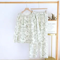 2024 Nieuwe Lente En Herfst Dames Pyjama Set 100% Katoenen Lange Mouwen Broek Tweedelige Set Woninginrichting Zomer Pijama