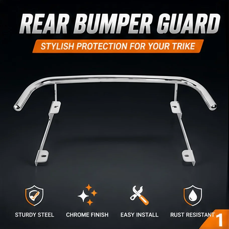 Share Silver Finish Rear Bumper Guard for Harley Tri Glide Ultra FLHTCUTG 09-24 bolt-on