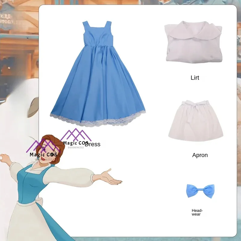 فستان بيوتي آند ذا بيست بيل الأميرة التأثيري للخادمة للفتيات للهالوين فستان أزرق صديق للميزانية زي جاهز للصور