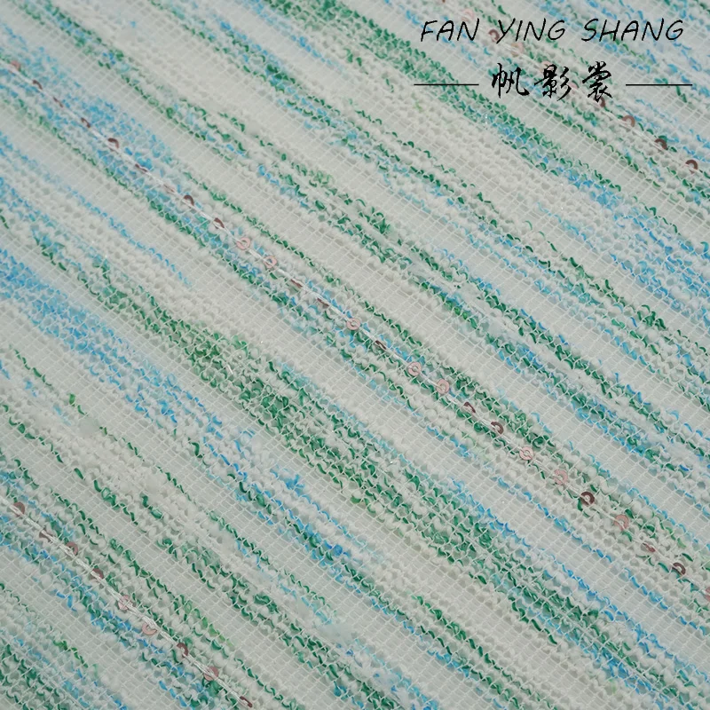 Green Sky Blue White Sequin Tweed Fabric For Coat Dress Telas Para Costura Tissus Couture ткань Cloth Material Sewing Cloth view 6