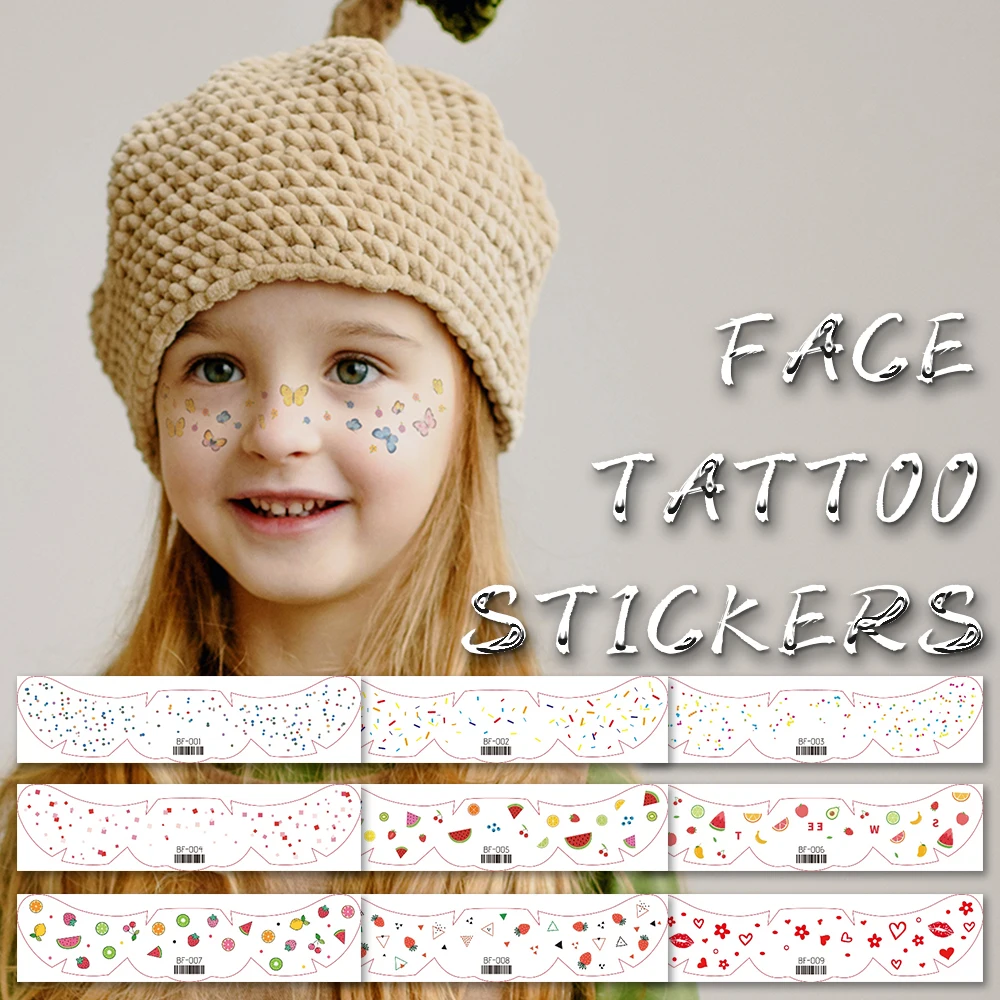 

New Fake Face Tattoo Stickers Cartoon Temporary Tattoos Kids Arms DIY Body Art Water Transfer Tatoo Butterfly Dinosaur Animals