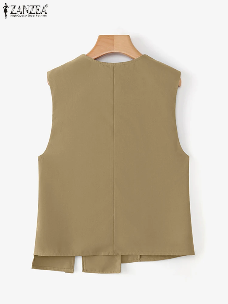 2025 ZANZEA Moda Gilet Donna Autunno Tuta Sportiva Elegante Con Scollo A V Gilet Casual Solido Fasciatura Elegante Ufficio Streetwear Cappotti Sottili
