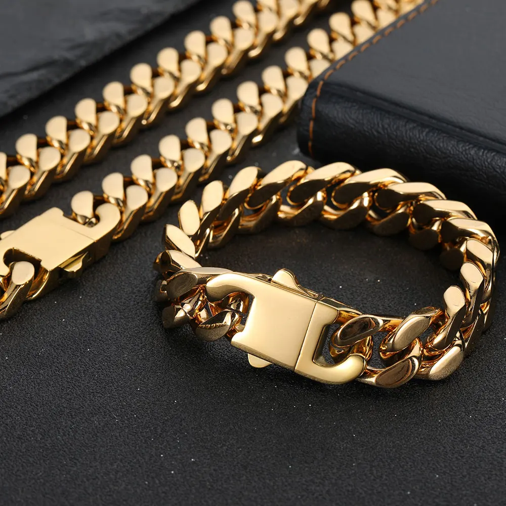 2022 Hip Hop Never Fade Jewelry Stainless Steel Miami Cuban Link Chain Bracelet For Men