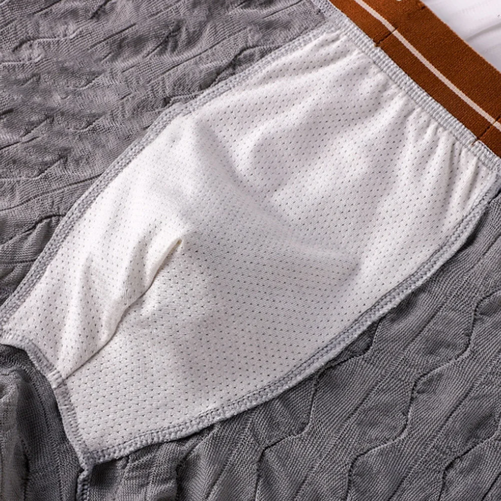 Fashion Men Textured Striped Sheer Boxer Shorts Underwear Lightweight Mesh Sleepwear Underpants Elastic Boxers Trunk