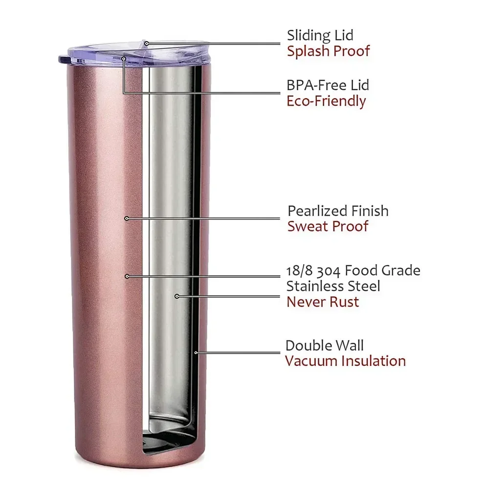 20oz Skinny Tumbler Travel Mug Sublimation Vacuum Insulated Double Wall Stainless Steel Coffee Tumbler Cup